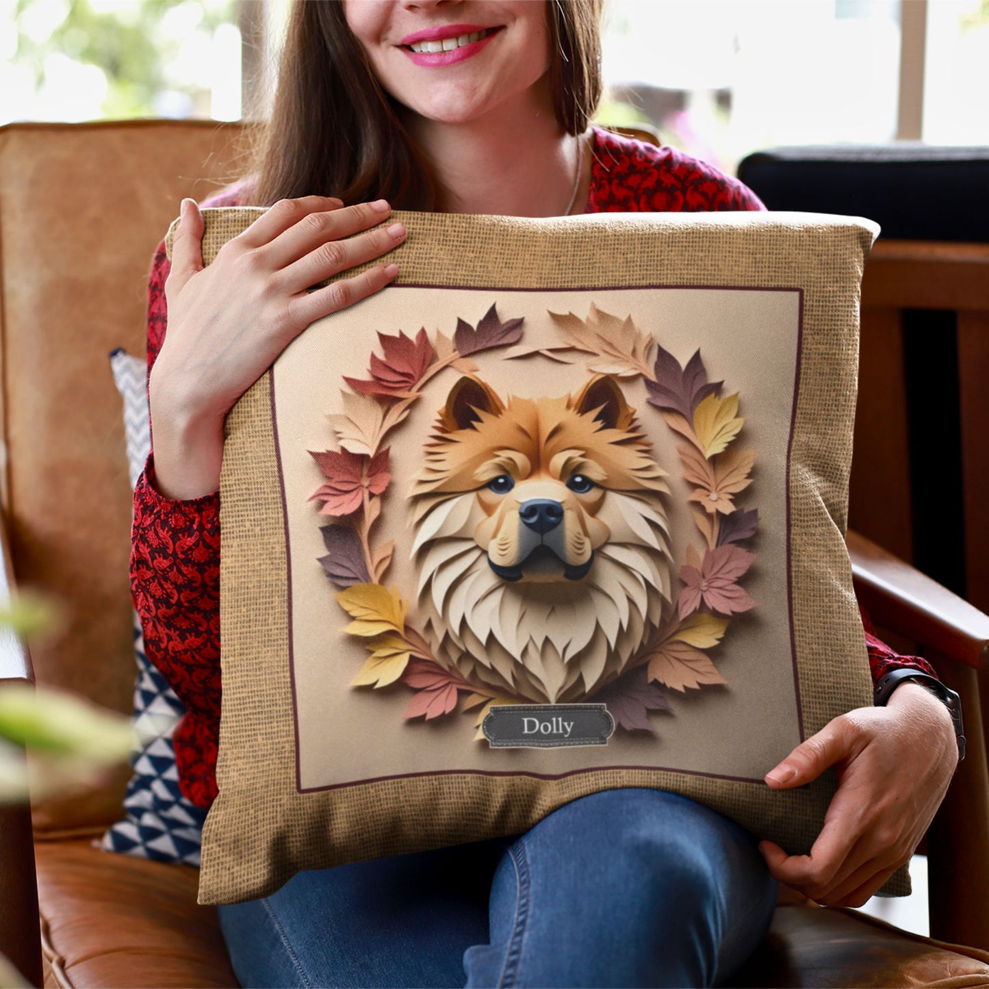 Chow Chow Fall Leaves Throw Pillow - Personalized Pet Name Cushion