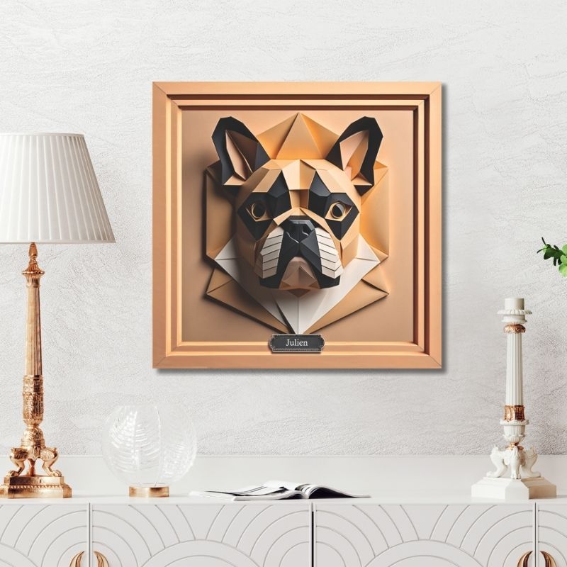 French Bulldog Portrait Origami Style - Faux Paper Craft Bulldog Lover Wall Art