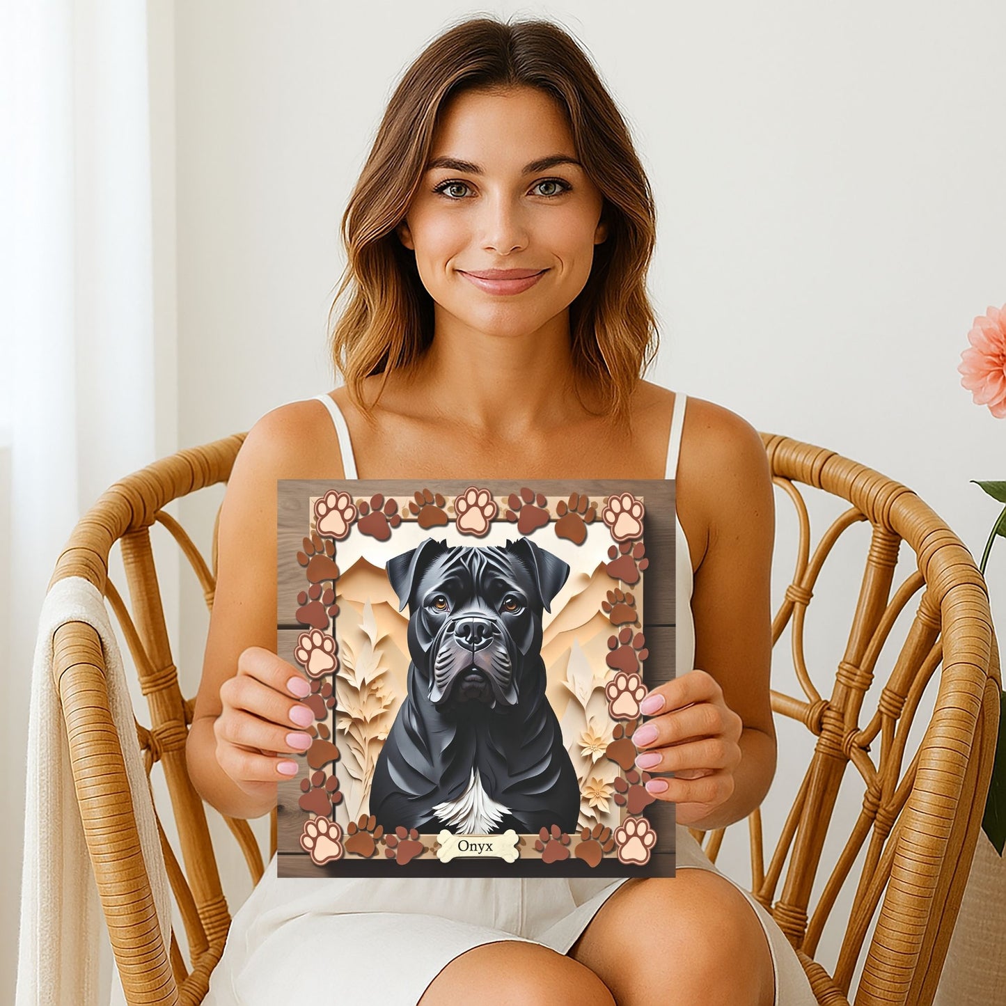 Black Cane Corso Paw Print Portrait - 3D Illusion Canvas Print - Cane Corso Mom or Dad Gift