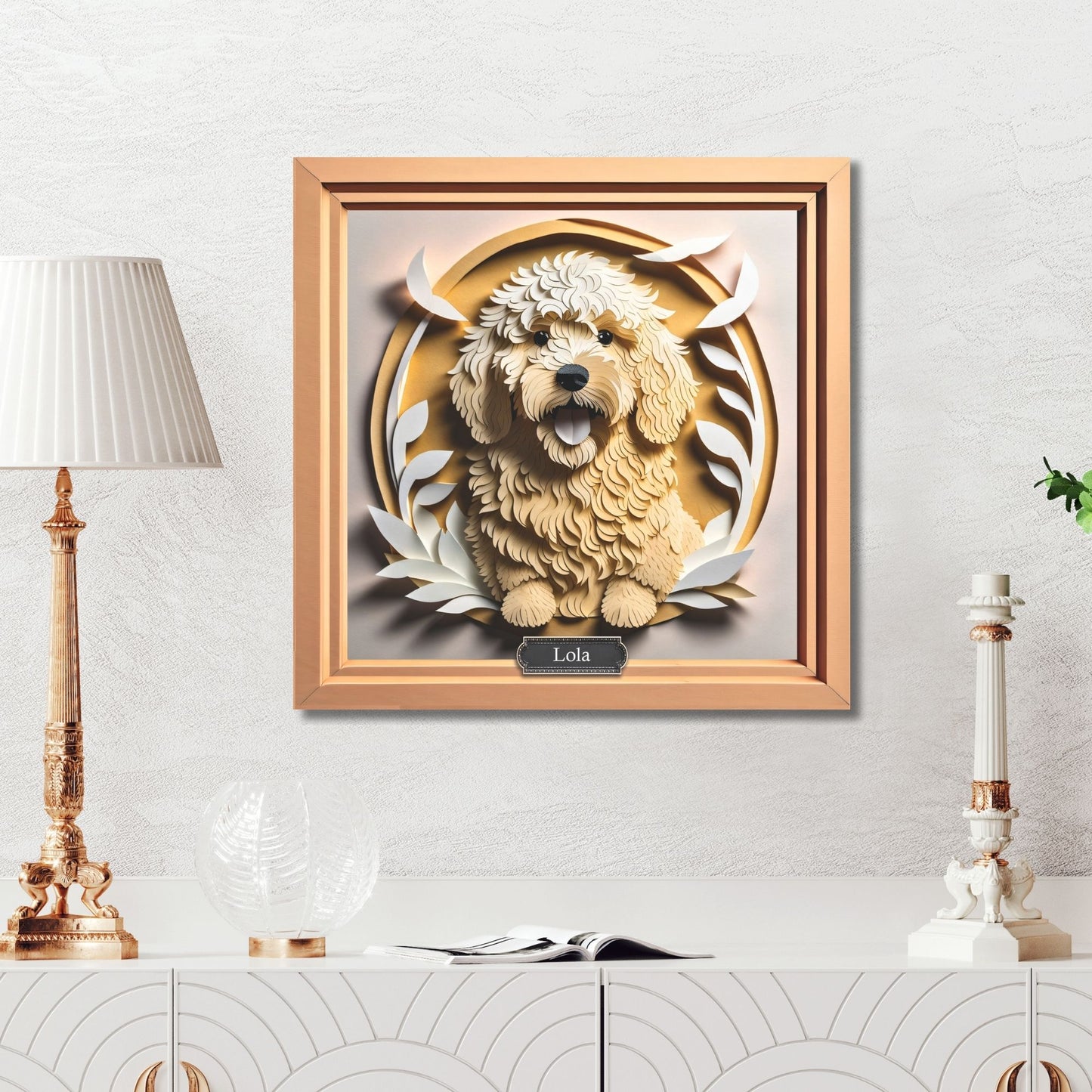 Golden Doodle or Labradoodle Name Personalized Portrait - 3D Illusion Craft Imitation Design