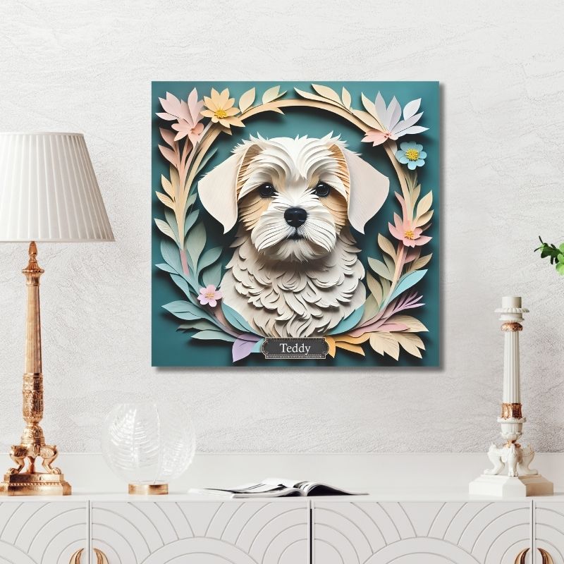 Maltese Dog Floral Art - 3D Illusion Dog Portrait - Custom Pet Wall Decor