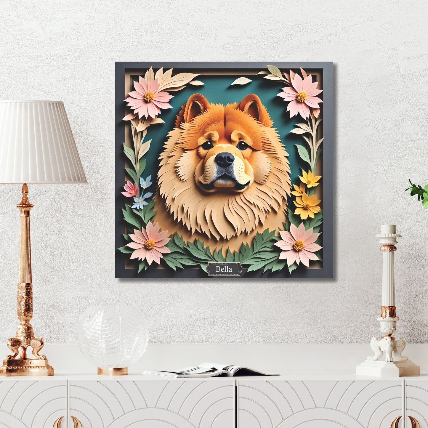 Chow Chow Floral Canvas -  Personalized Dog Name 3D Illusion Dog Decor