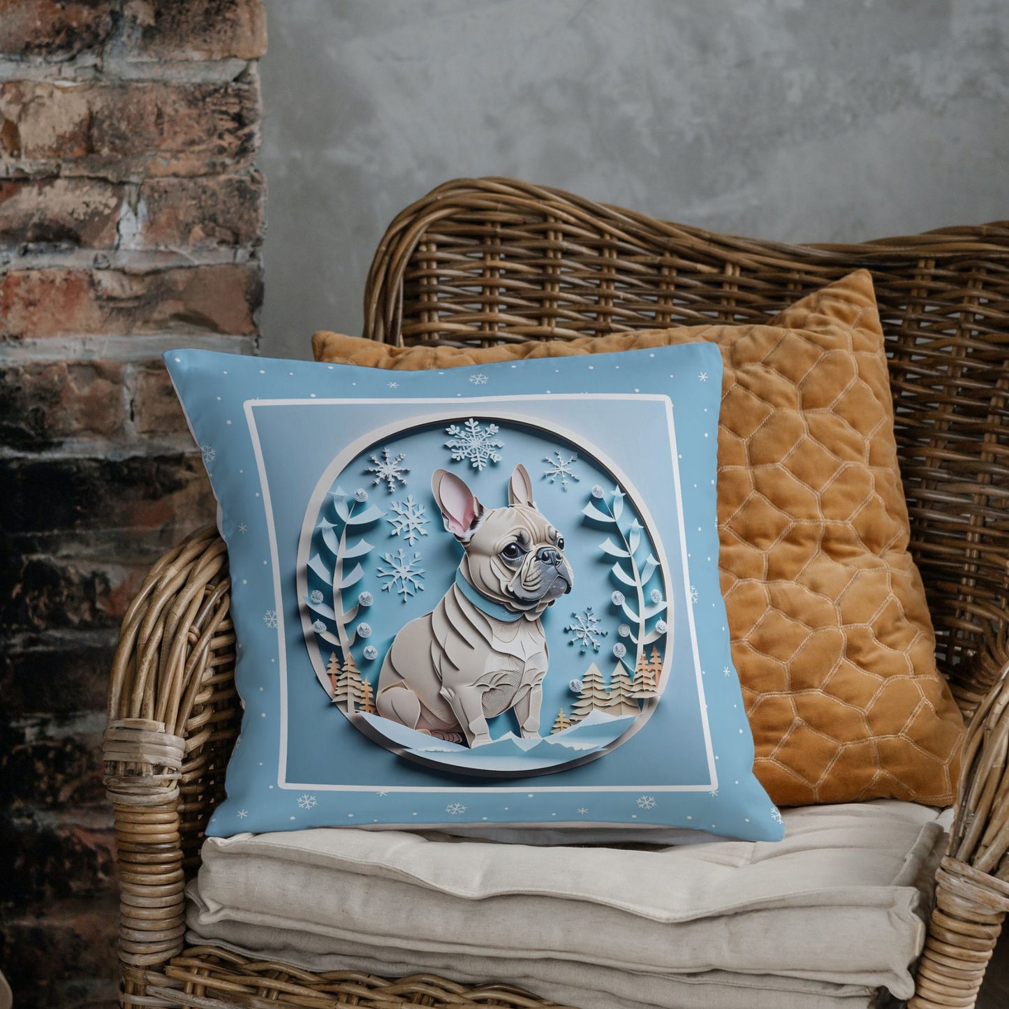 Winter French Bulldog Pillow -  Bulldog Lover Seasonal Comfort Gift