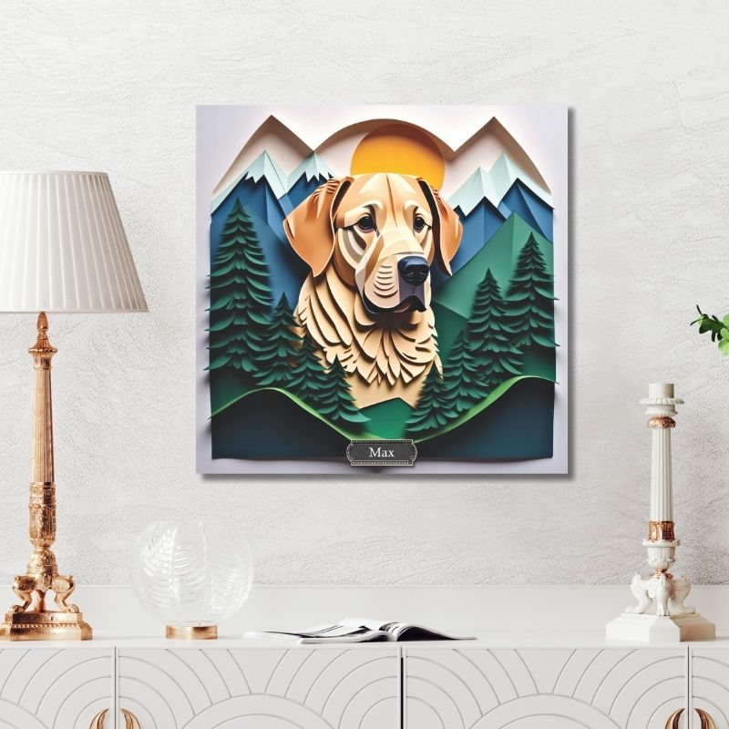 Yellow Labrador Retriever Mountain Scene Art - Personalized Labrador Memorial Gift