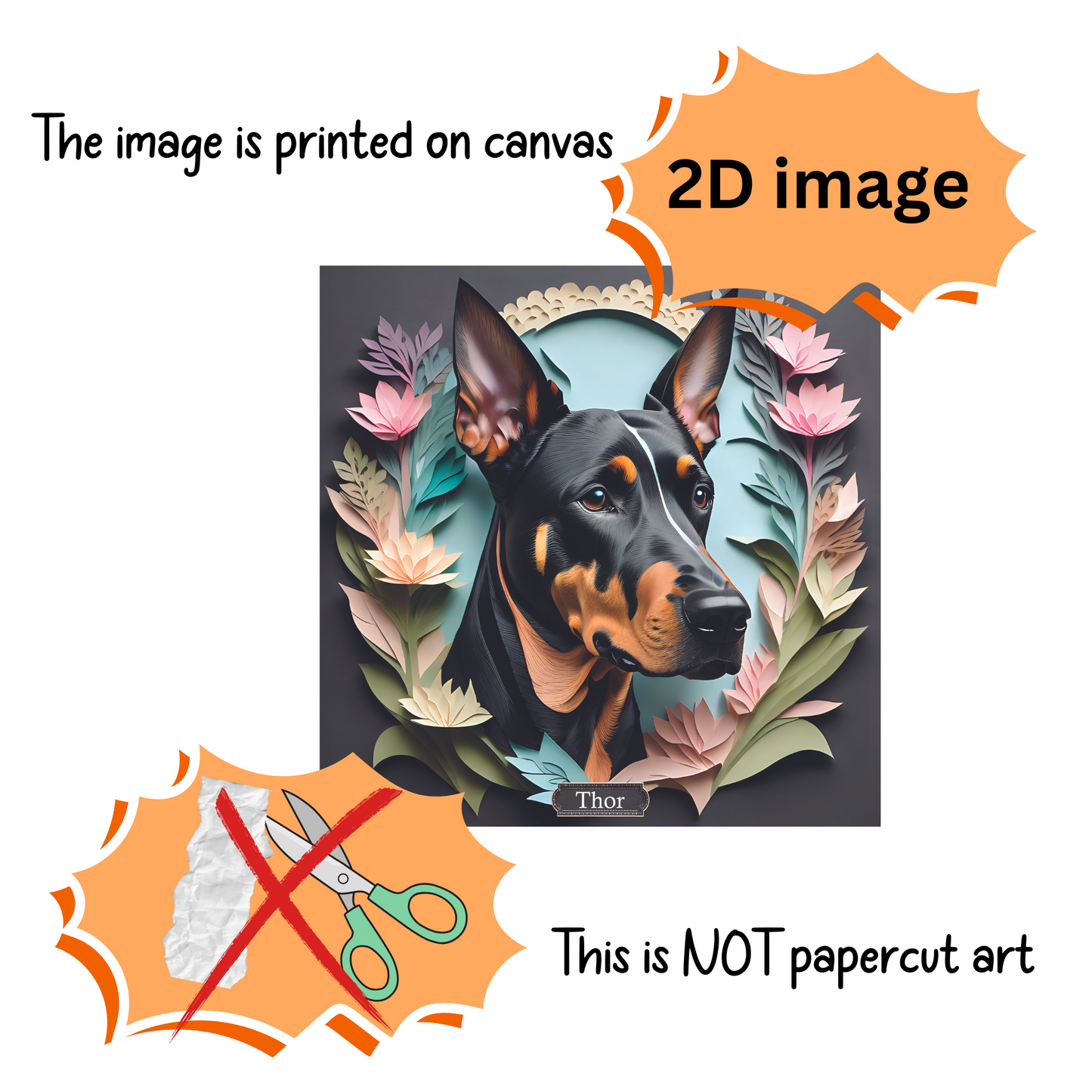 Doberman Portrait on Charcoal Background -  Dobie Wall Art Home Decor