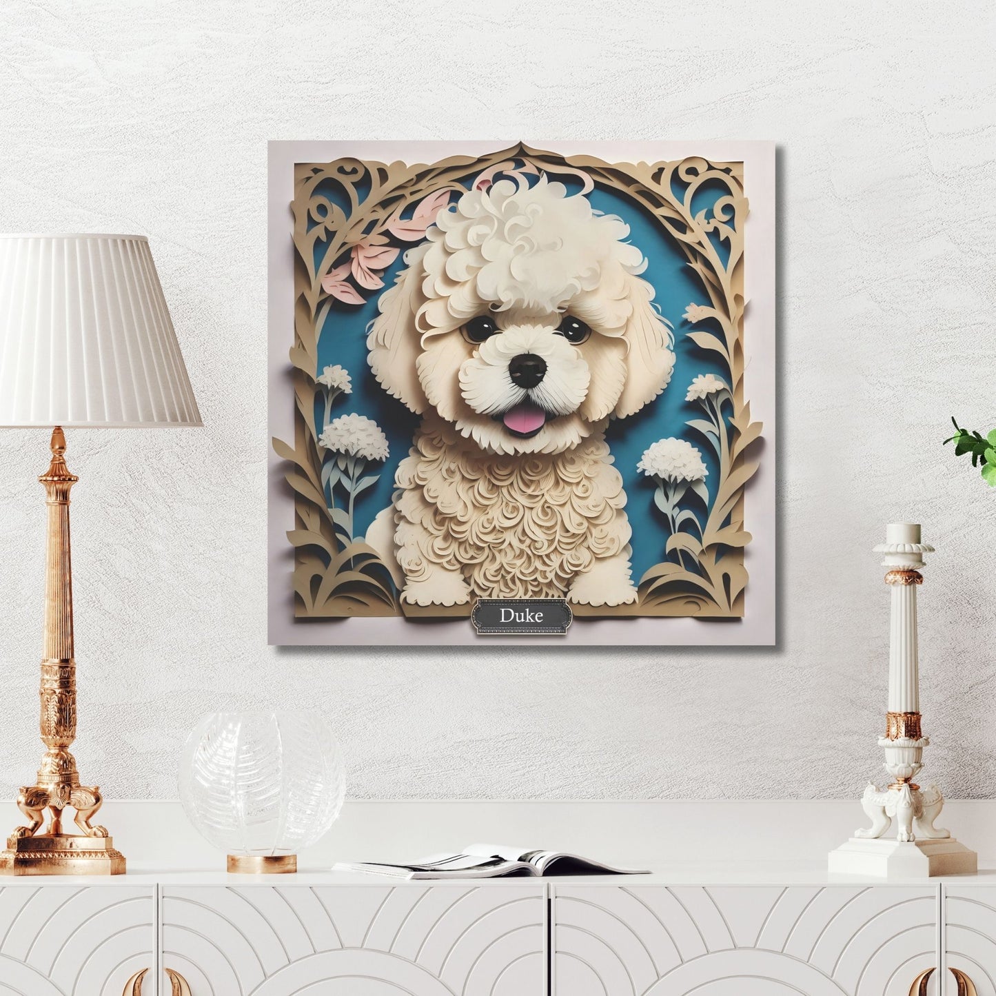 Bichon Frise Puppy Portrait - Papercut Imitation Dog Lover Canvas Print