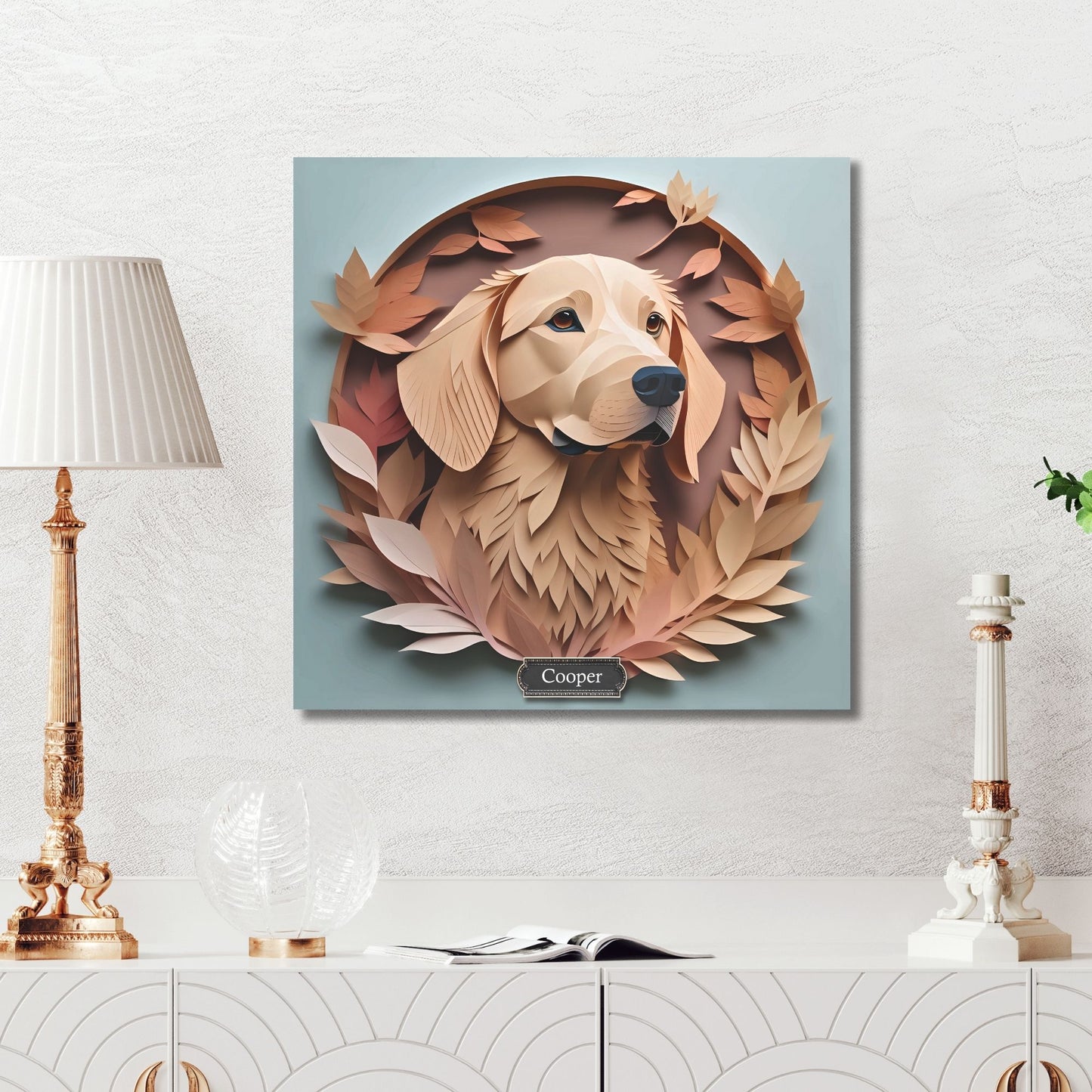 Golden Retriever Portrait in Brown Leaves - Golden Retriever Memorial Canvas
