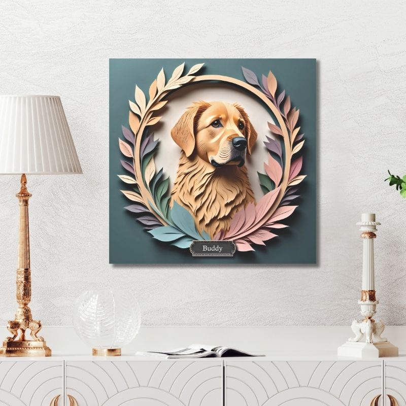 Golden Retriever Floral Wall Art Personalized Dog Name Print