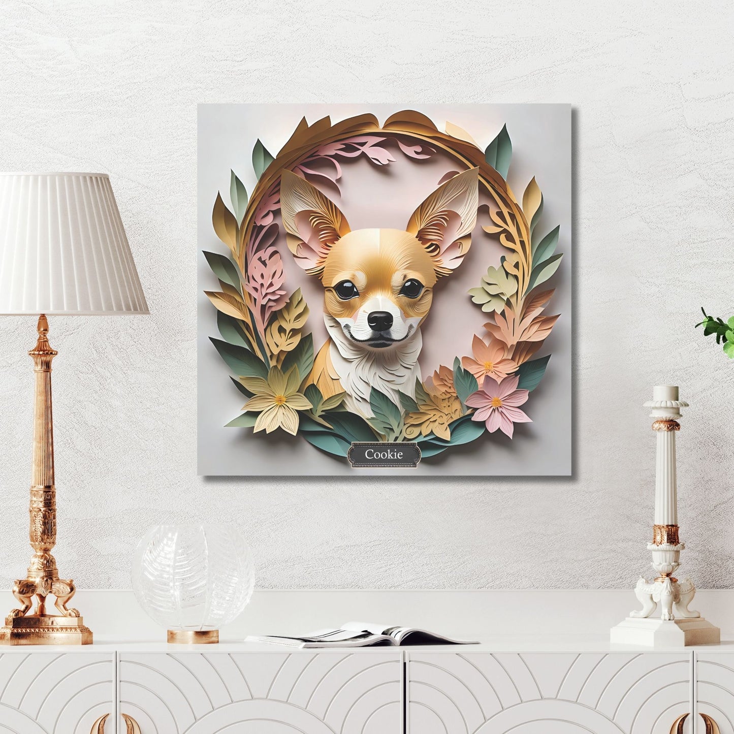 Fawn Chihuahua in Pastel Colors - 3D Illusion Dog Lover Wall Art