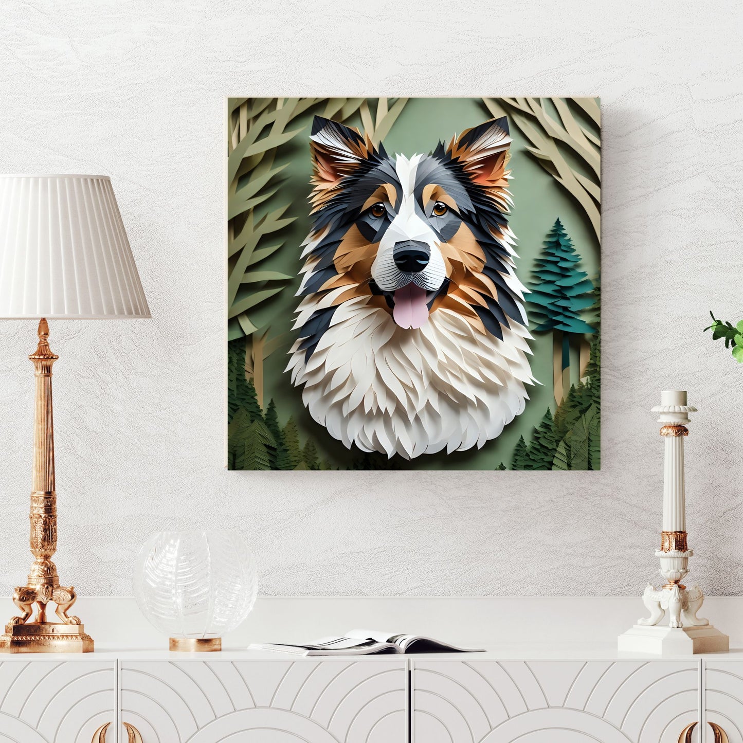 Australian Shepherd Forest-Themed Portrait, 3D Illusion Style, Aussie Owner Gift, Australian Shepherd Memorial, Aussie Lover Decor