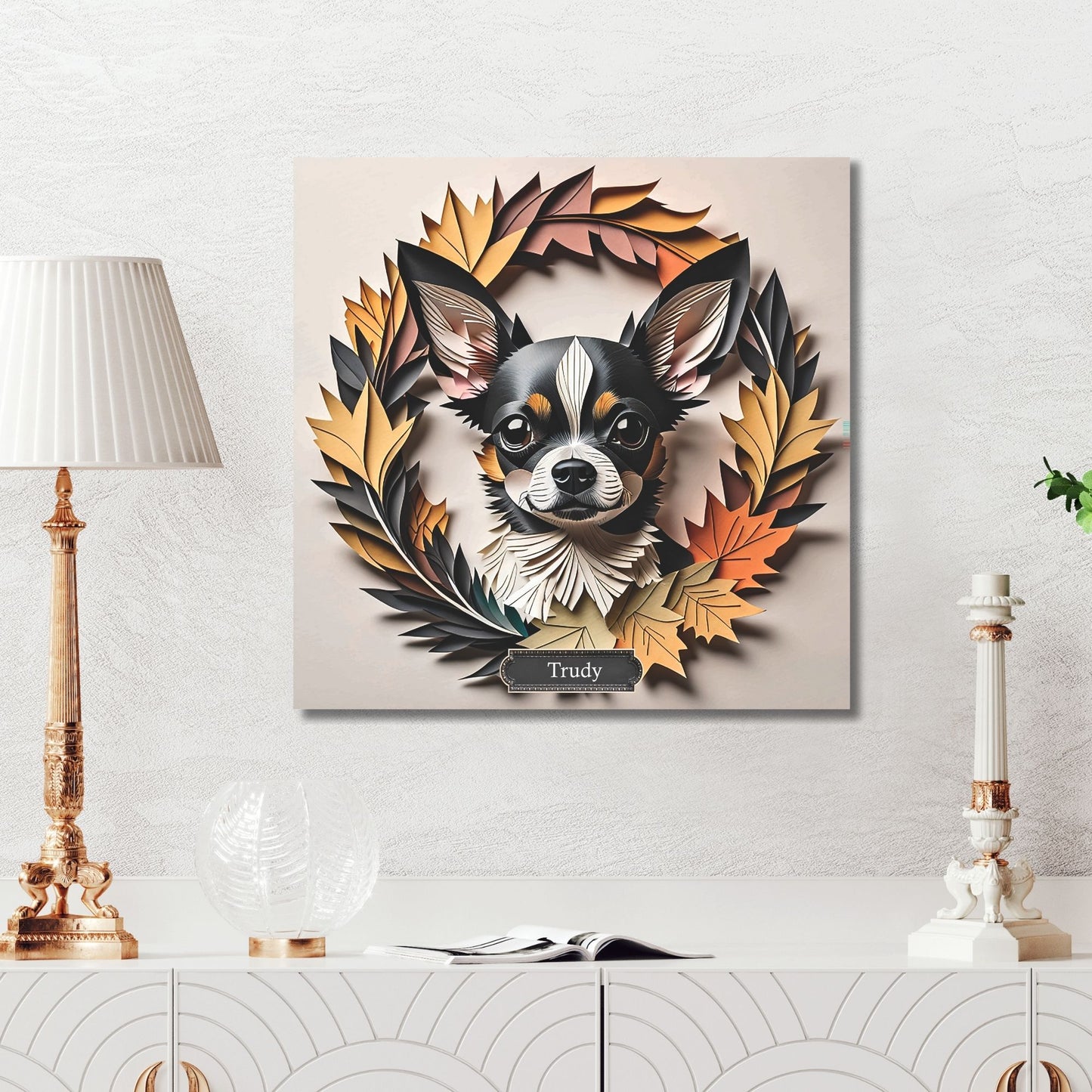 Chihuahua Fall Dog Name Art - 3D Illusion Autumn Pet Portrait - Personalized Dog Lover Gift
