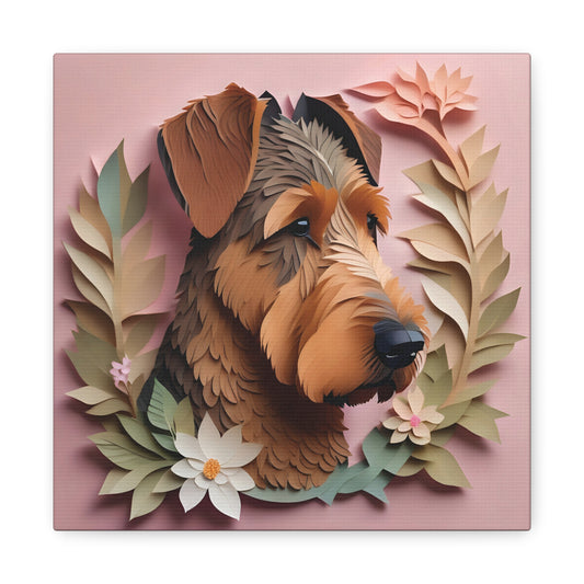 Airedale Terrier Floral 3D Illusion Portrait on Pink Background