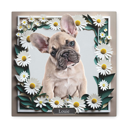 Custom Airbrushed Pet Portrait - White Daisy Frame
