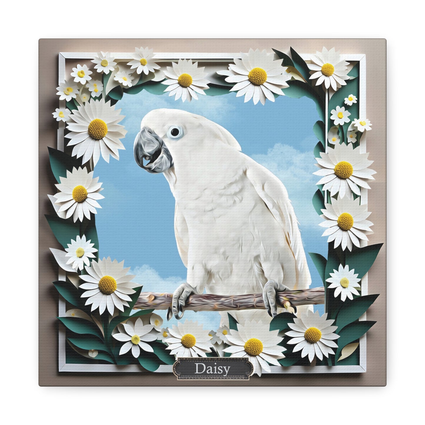 Custom Airbrushed Pet Portrait - White Daisy Frame