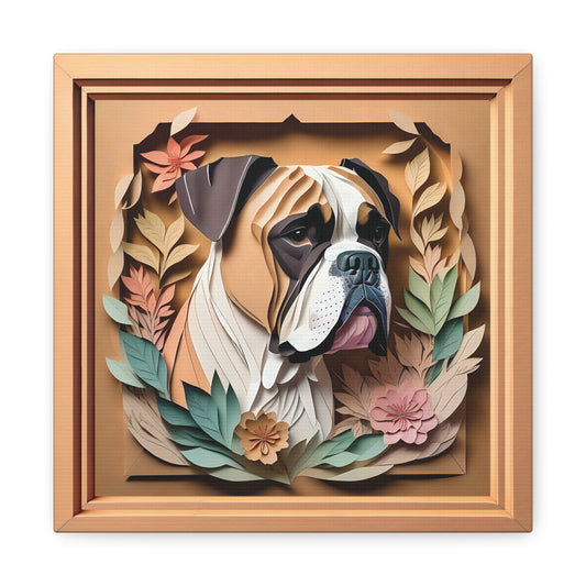Boxer Portrait in Pastel Leaves - Vintage Papercut Imitation Design