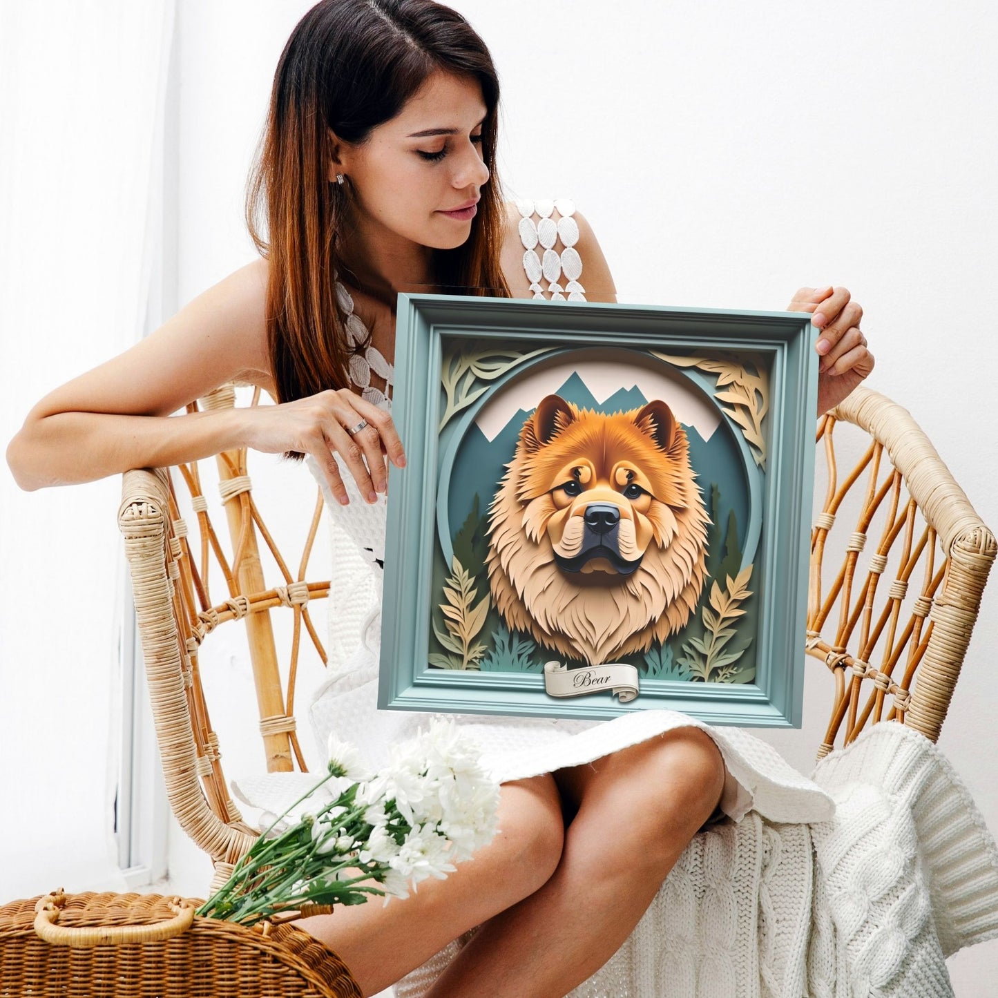 Chow Chow Mountain Scene Wall Art - Personalized Dog Name Pet Portrait