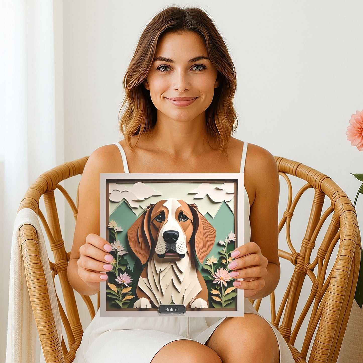 Basset Hound 3D Illusion Print Wall Art - Personalized Dog Name Canvas
