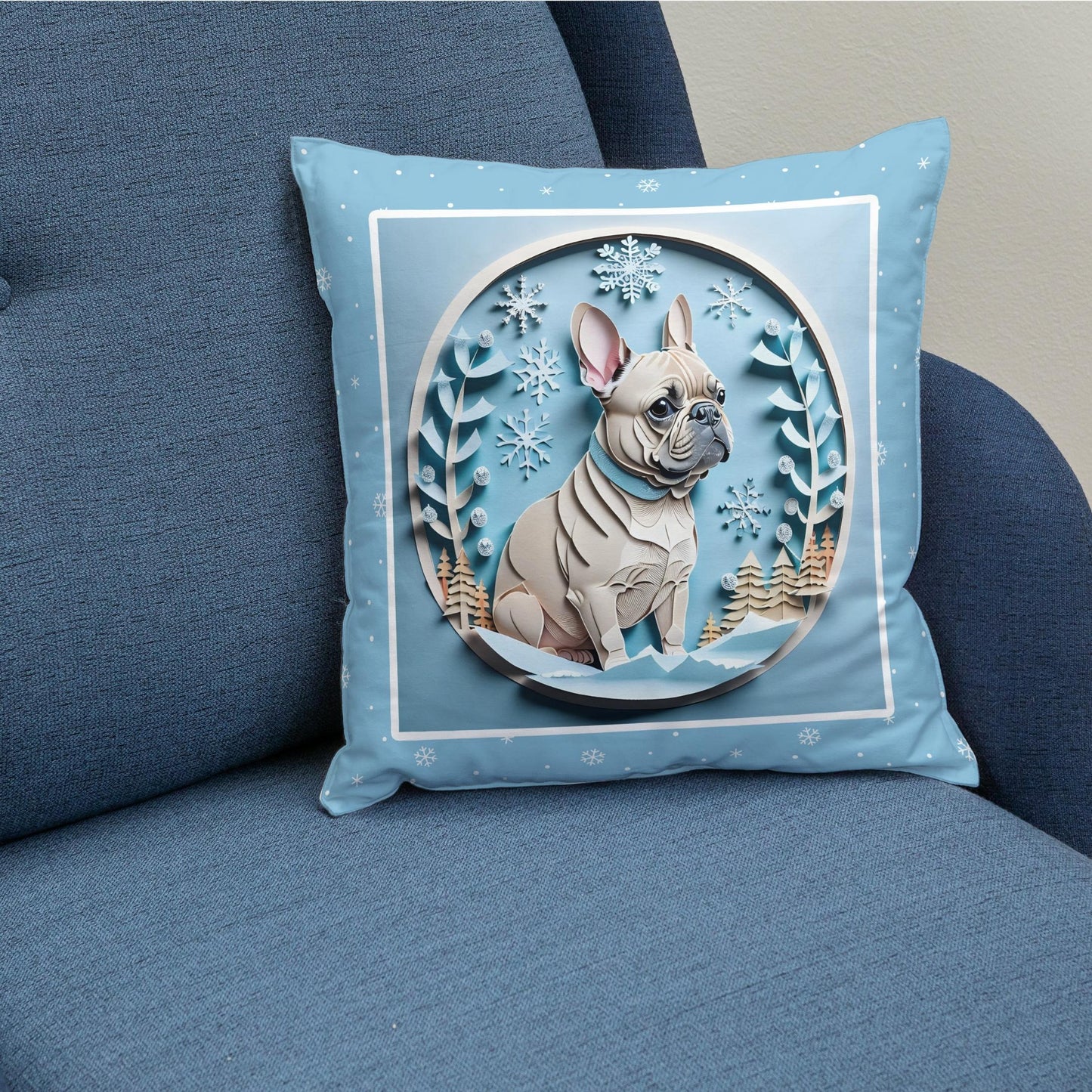 Winter French Bulldog Pillow -  Bulldog Lover Seasonal Comfort Gift