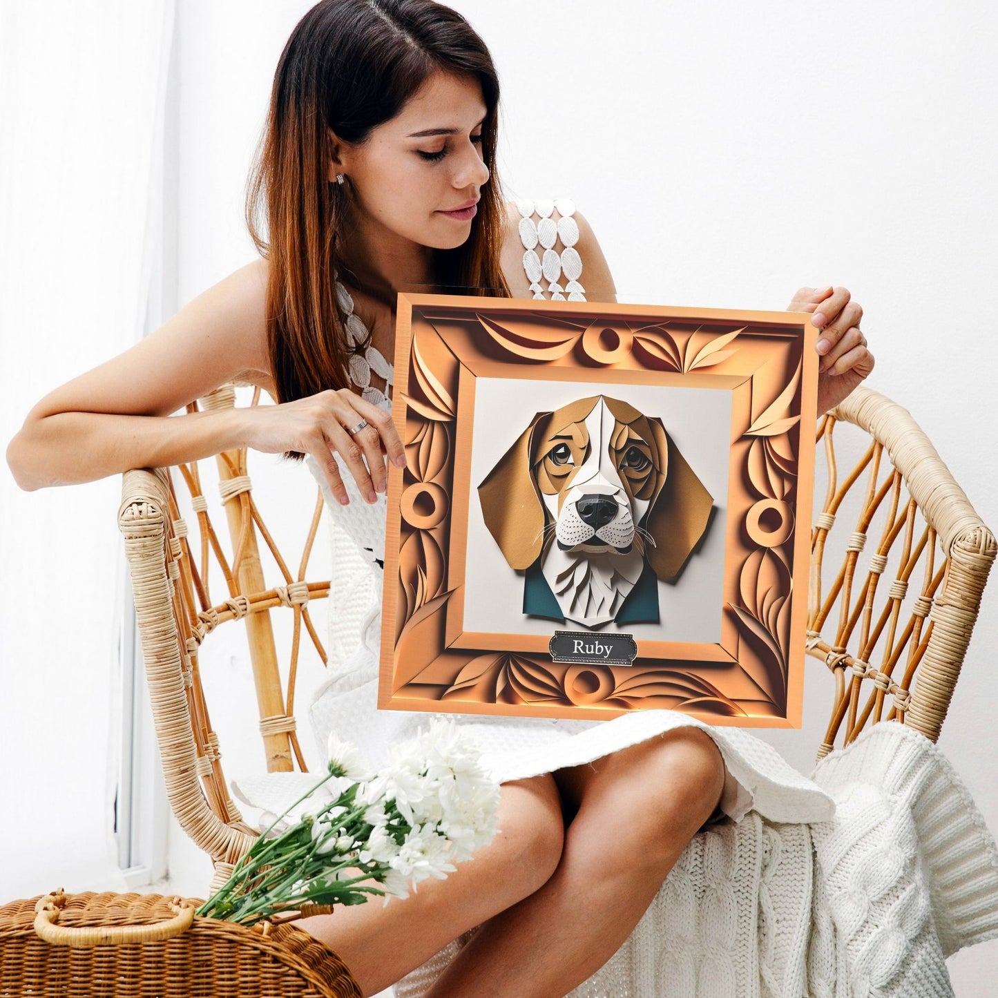Beagle Portrait on Canvas, Papercut Imitation Dog Lover Wall Art, Dog Owner Gift, Vet Clinic Animal Shelter Décor