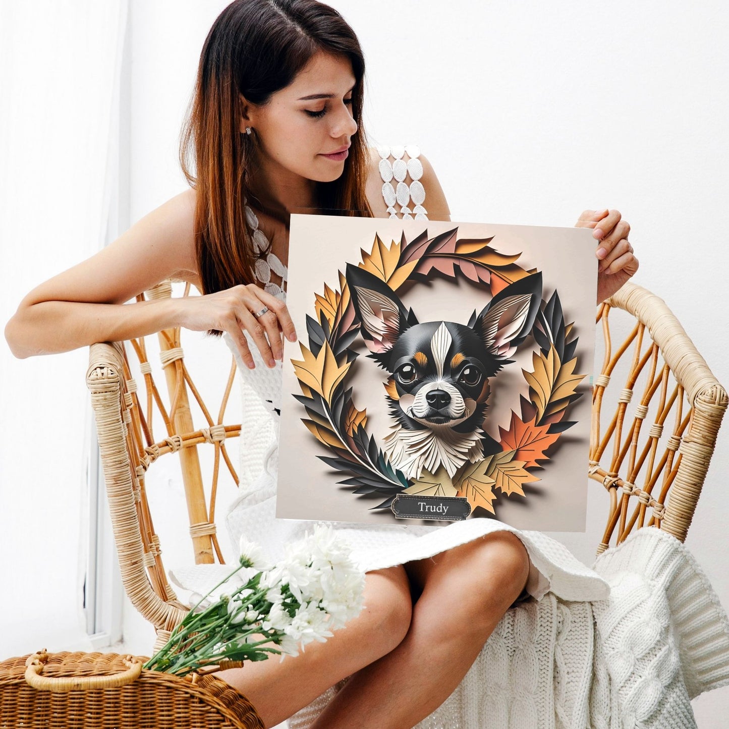 Chihuahua Fall Dog Name Art - 3D Illusion Autumn Pet Portrait - Personalized Dog Lover Gift