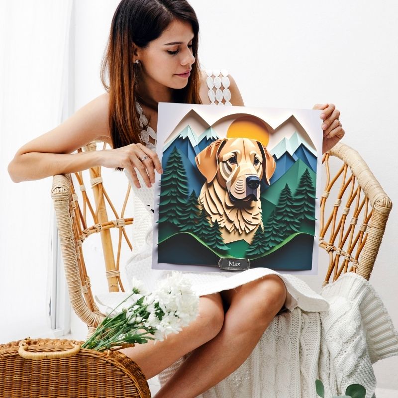 Yellow Labrador Retriever Mountain Scene Art - Personalized Labrador Memorial Gift