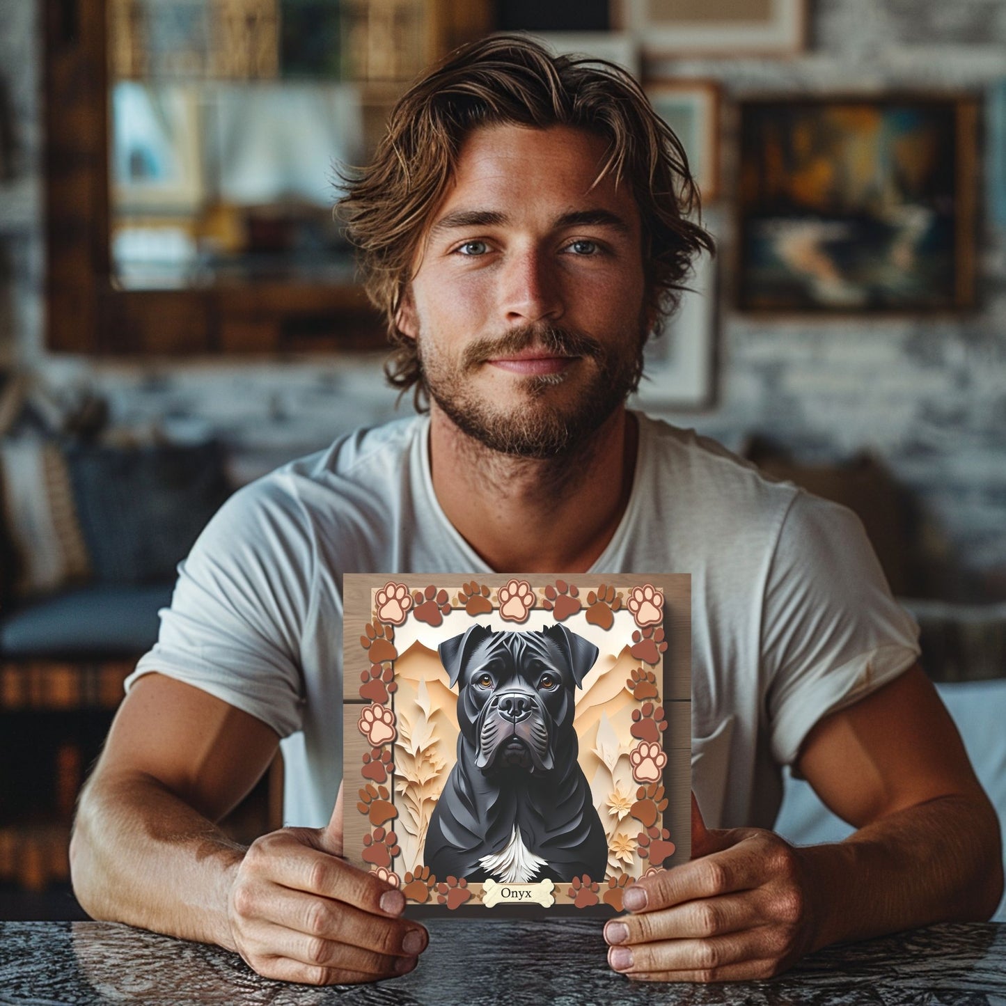 Black Cane Corso Paw Print Portrait - 3D Illusion Canvas Print - Cane Corso Mom or Dad Gift