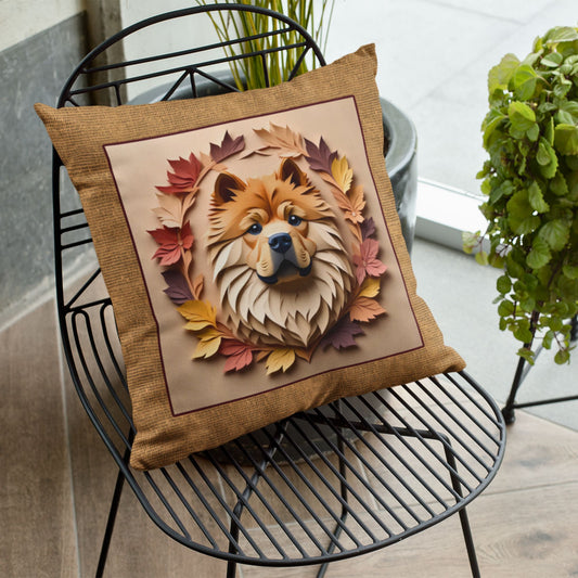 Chow Chow Fall Leaves Throw Pillow - Personalized Pet Name Cushion