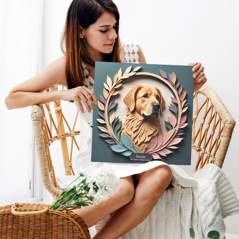 Golden Retriever Floral Wall Art Personalized Dog Name Print