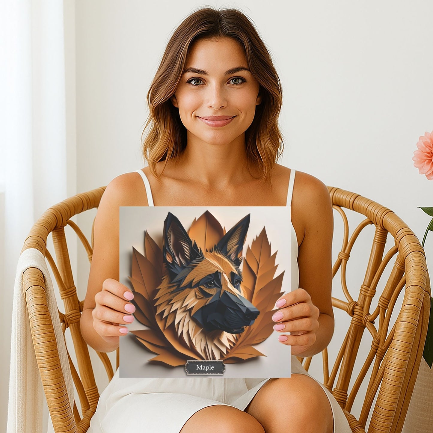 German Shepherd Portrait - Faux Papercut Imitation Dog Lover Wall Art