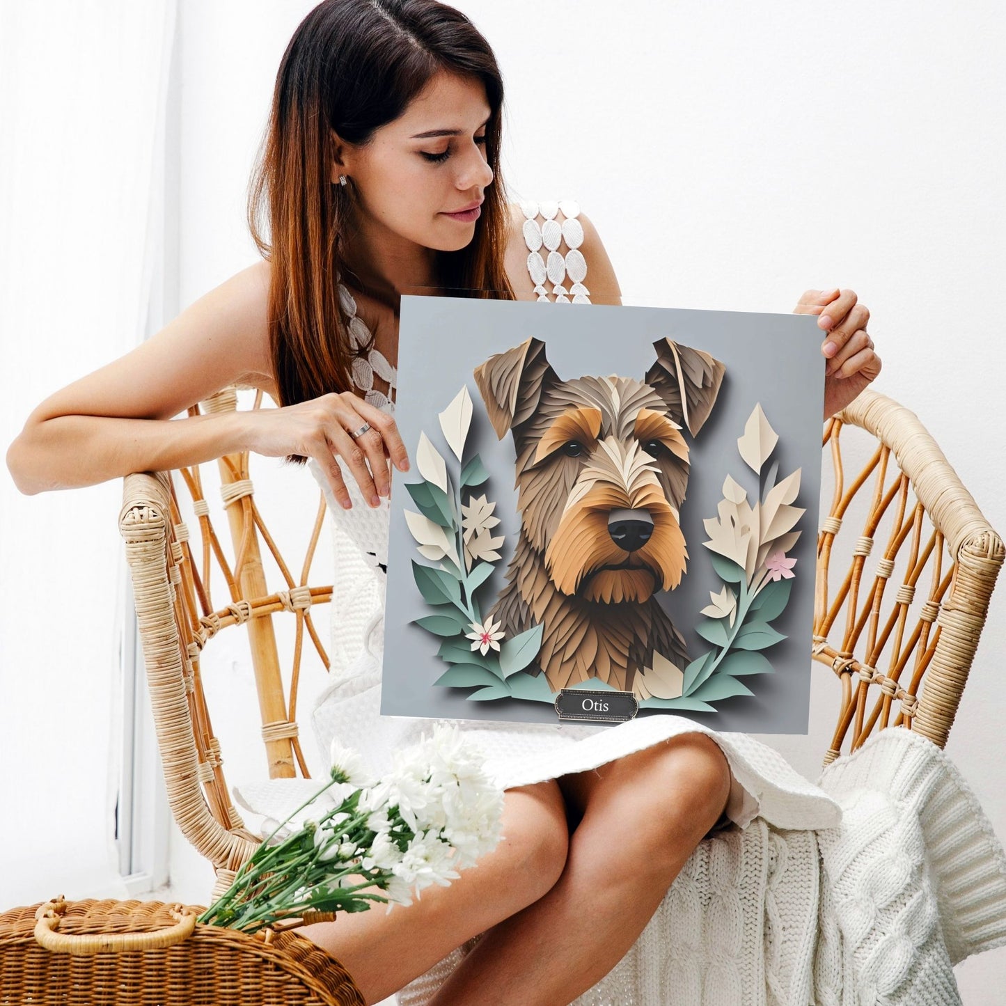 Airedale Terrier 3D Illusion Portrait on Gray Background