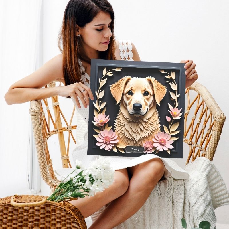 Yellow Labrador Memorial Portrait - Personalized Dog Name Canvas Print with Flowers - Custom Labrador Retriever Gift for Dog Mom or Breeder