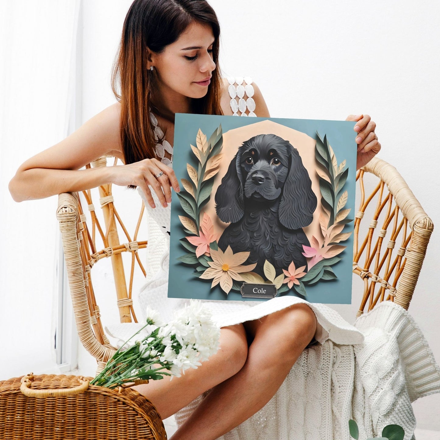 Black Cocker Spaniel Portrait on Canvas - Craft Imitation Dog Lover Wall Art
