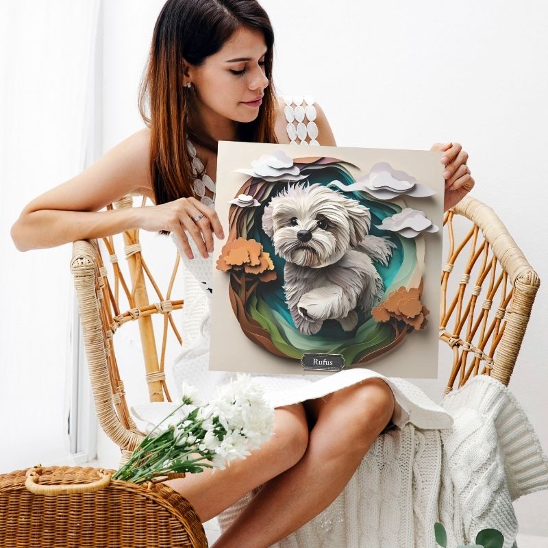 Maltese Dog Running Art - Personalized Maltese Decor