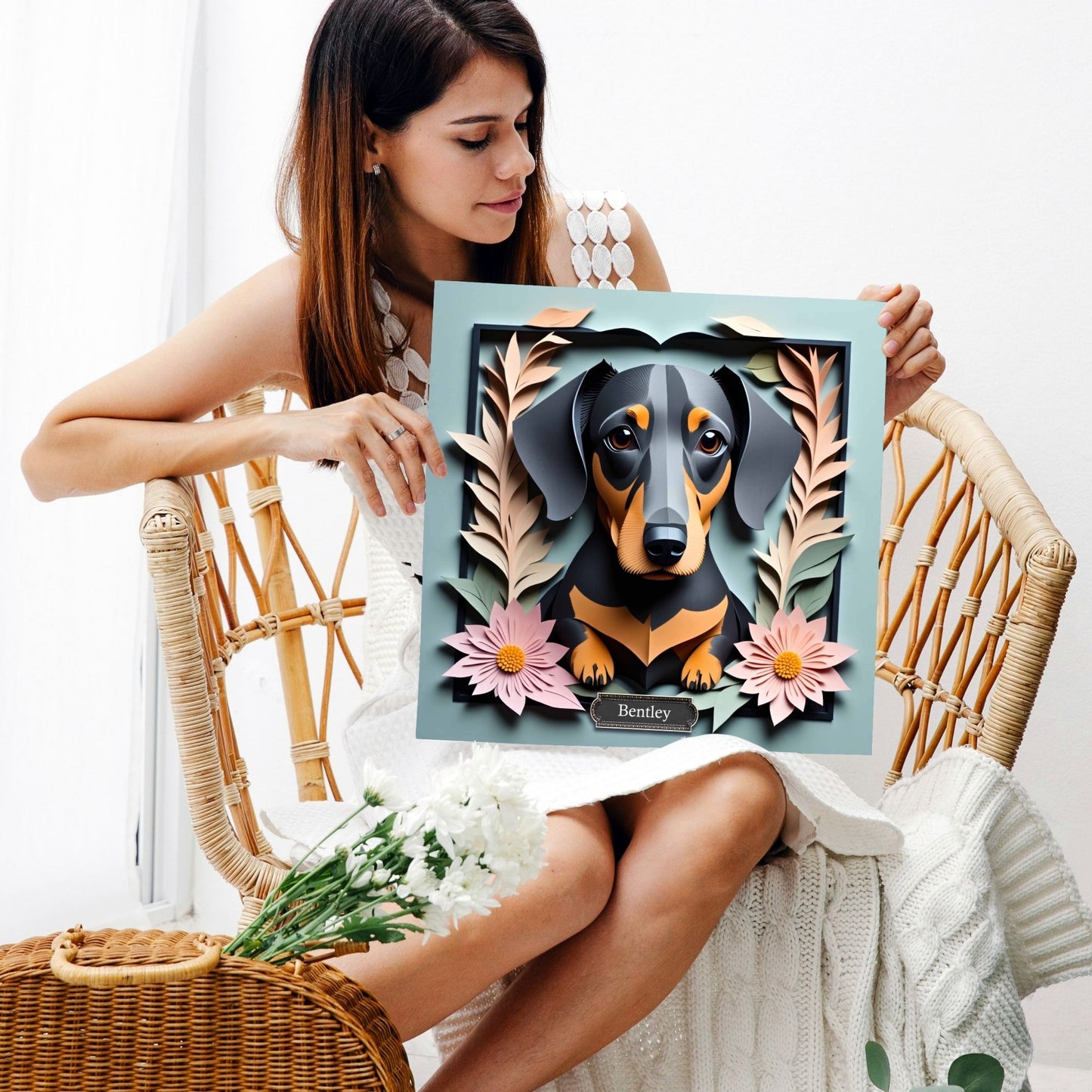 Black Dachshund Botanical Frame Wall Art - Dachshund Mom Gift or Dog Lover Decor