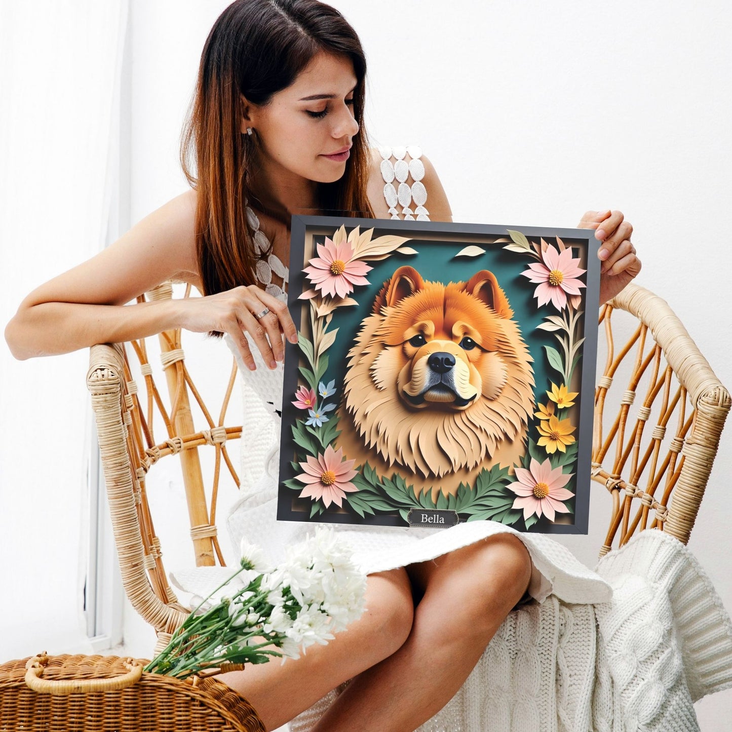 Chow Chow Floral Canvas -  Personalized Dog Name 3D Illusion Dog Decor