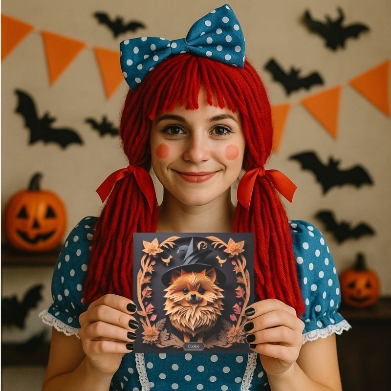 Halloween Pomeranian Wall Art -  Faux Papercut Style Decor