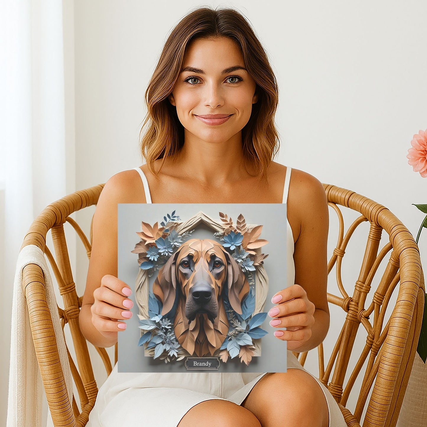 Bloodhound Floral Accent Portrait -  3D Illusion Dog Lover Gift