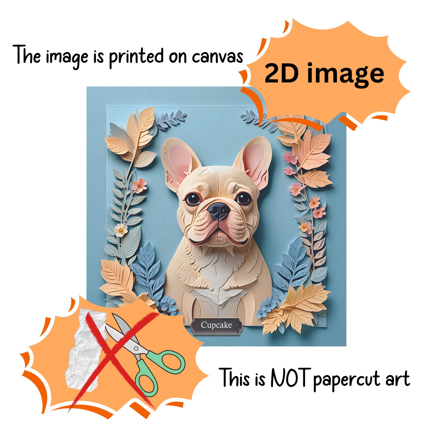 Cream French Bulldog Portrait in Blues - French Bulldog Mom or Dad Gift