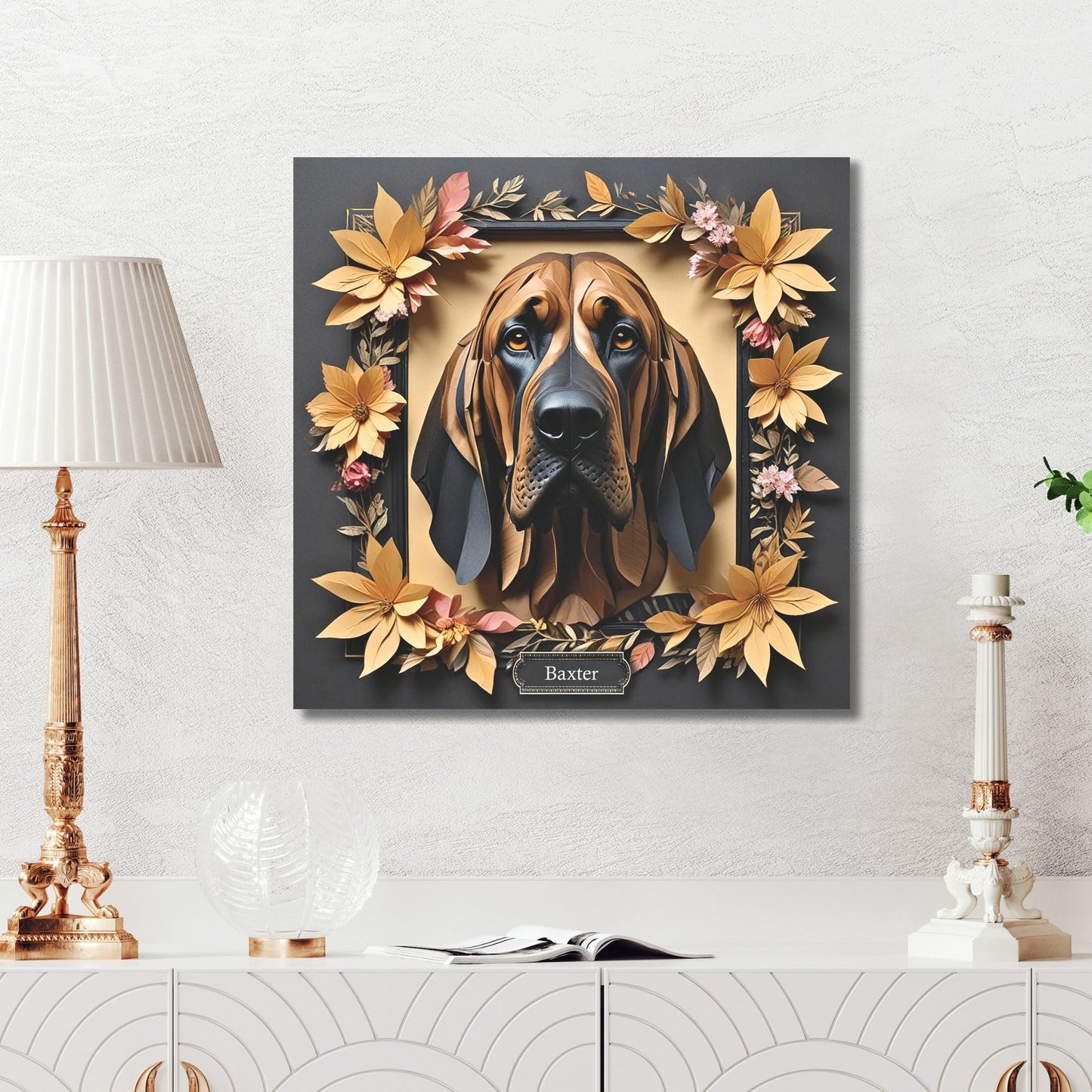 Golden Bloodhound Canvas Print Wall Art  -  3D Illusion Dog Portrait