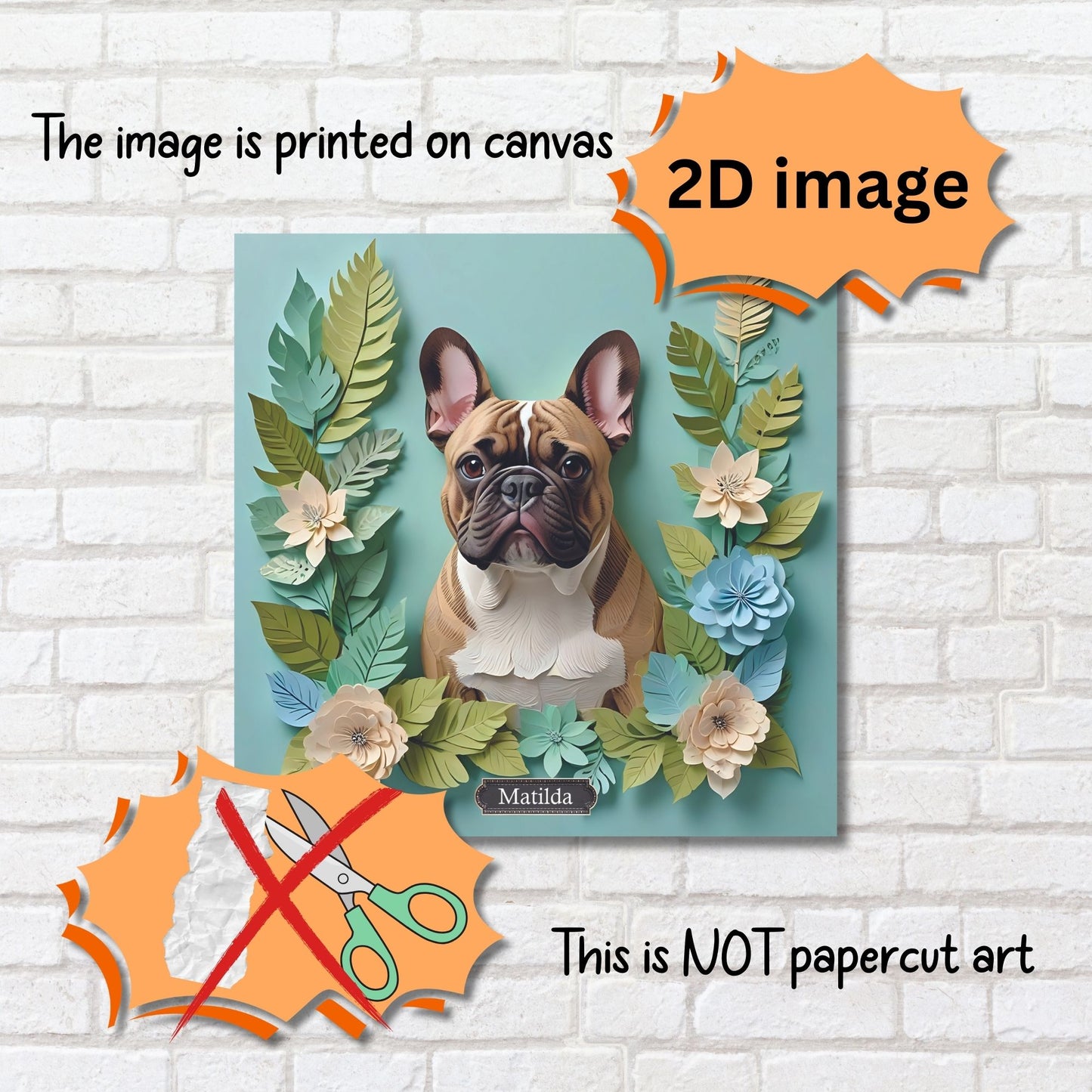 Fawn French Bulldog on Green - 3D Illusion Wall Art for Dog Lovers