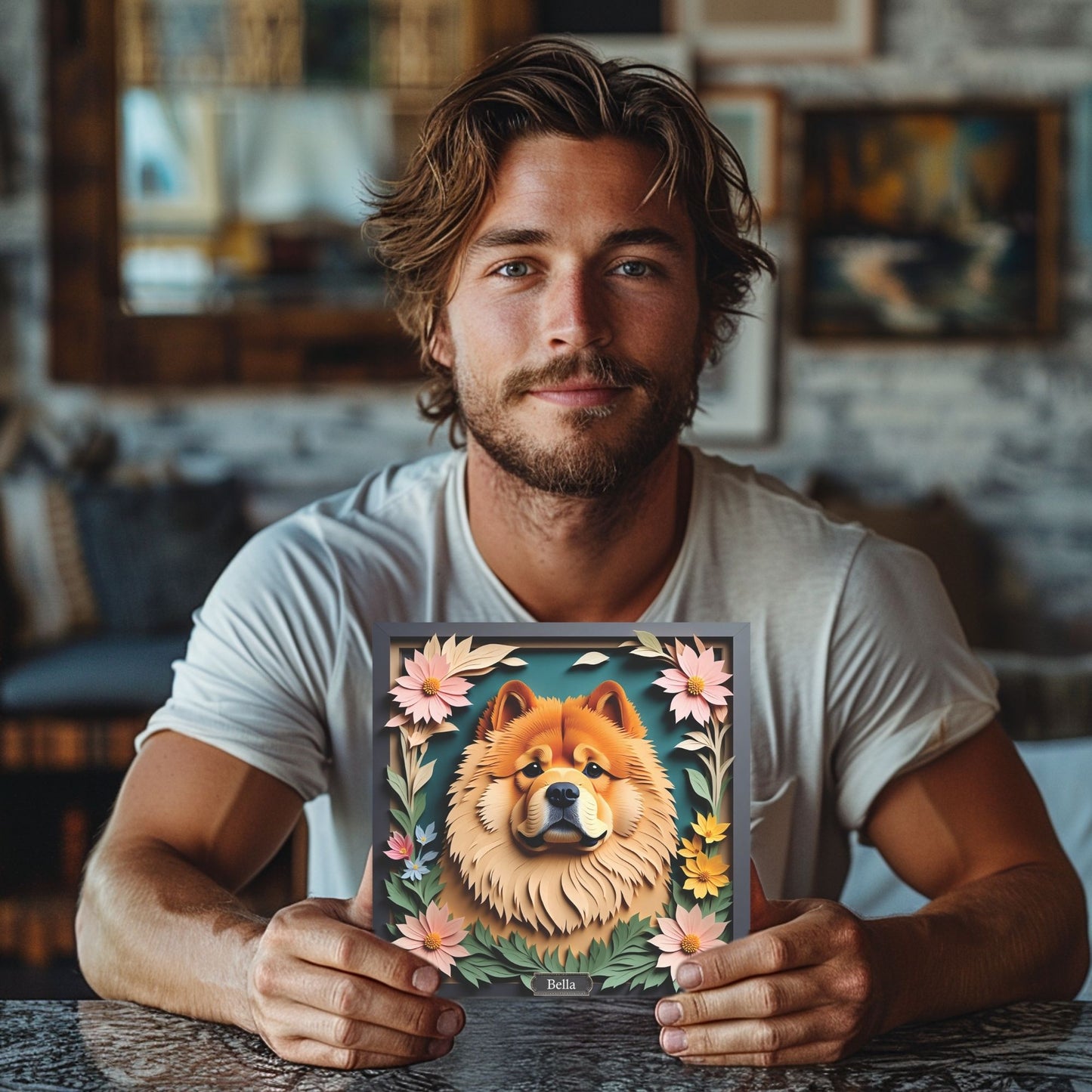 Chow Chow Floral Canvas -  Personalized Dog Name 3D Illusion Dog Decor