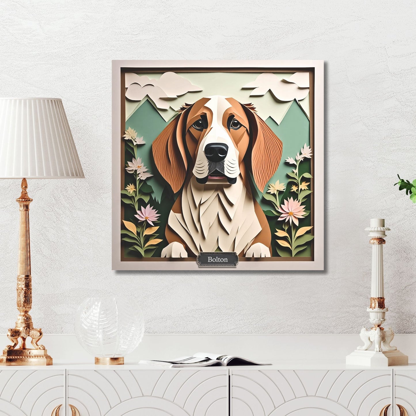 Basset Hound 3D Illusion Print Wall Art - Personalized Dog Name Canvas