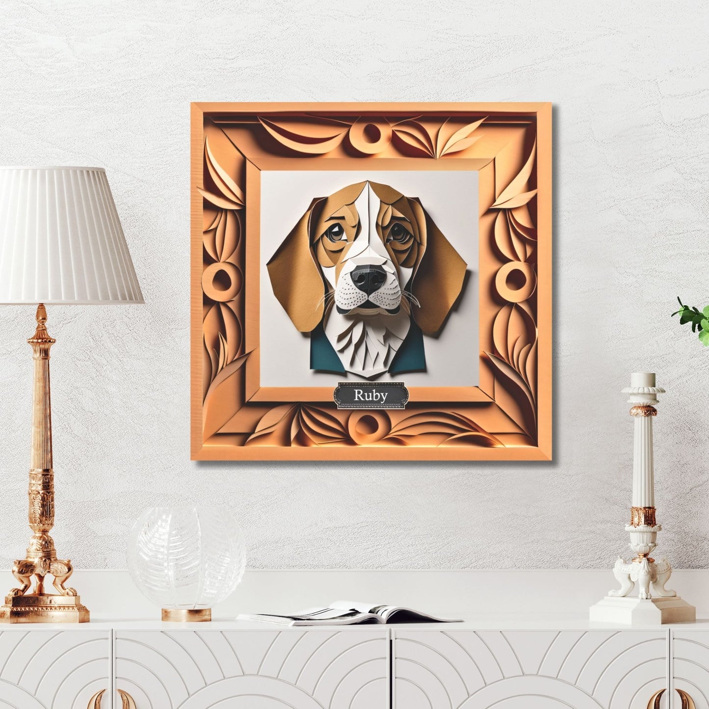 Beagle Portrait on Canvas, Papercut Imitation Dog Lover Wall Art, Dog Owner Gift, Vet Clinic Animal Shelter Décor