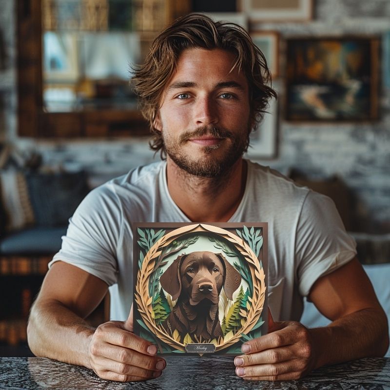 Chocolate Labrador Nature-Framed Canvas with Name Personalization