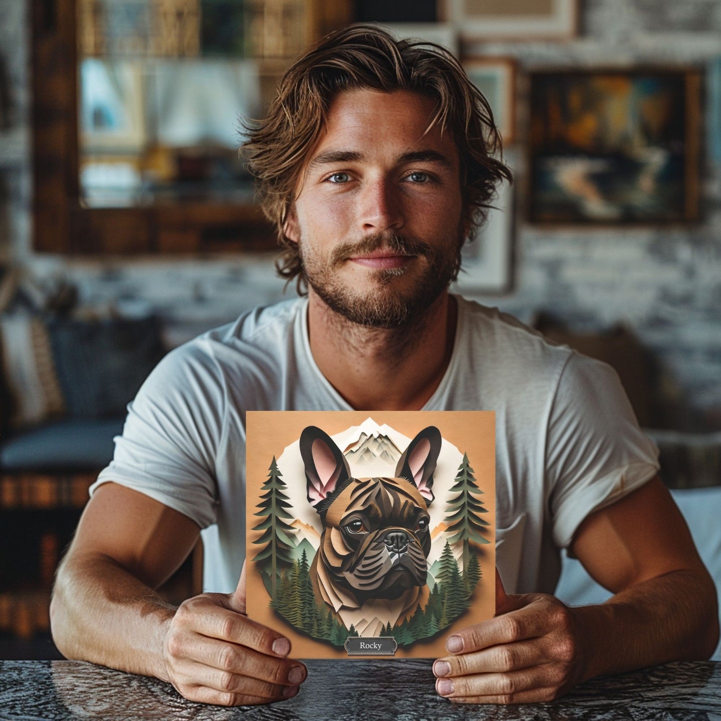 Brindle French Bulldog Wall Art - 3D Illusion Mountain Backdrop Frenchie Memorial