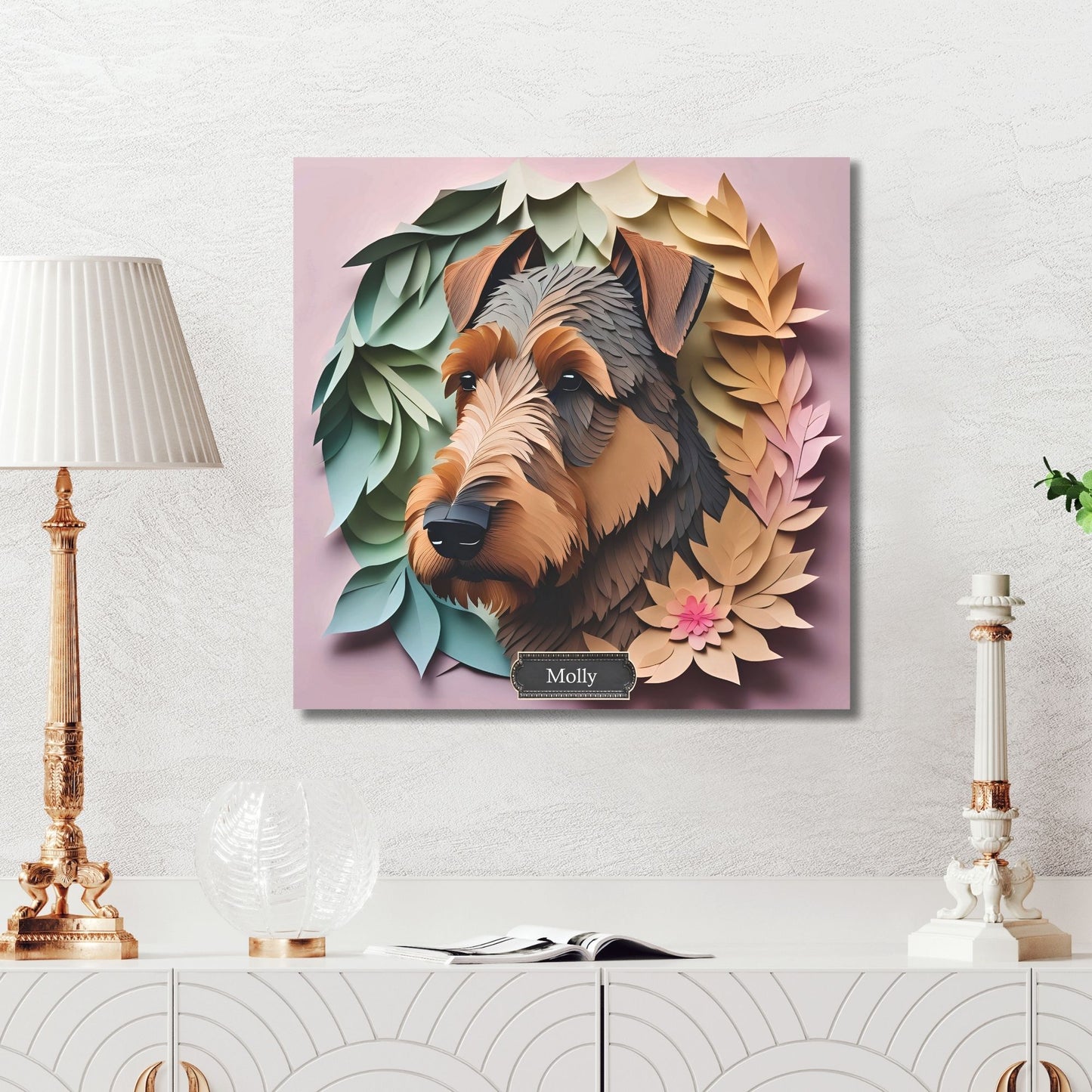Airedale Terrier 3D Illusion Portrait on Pink Background