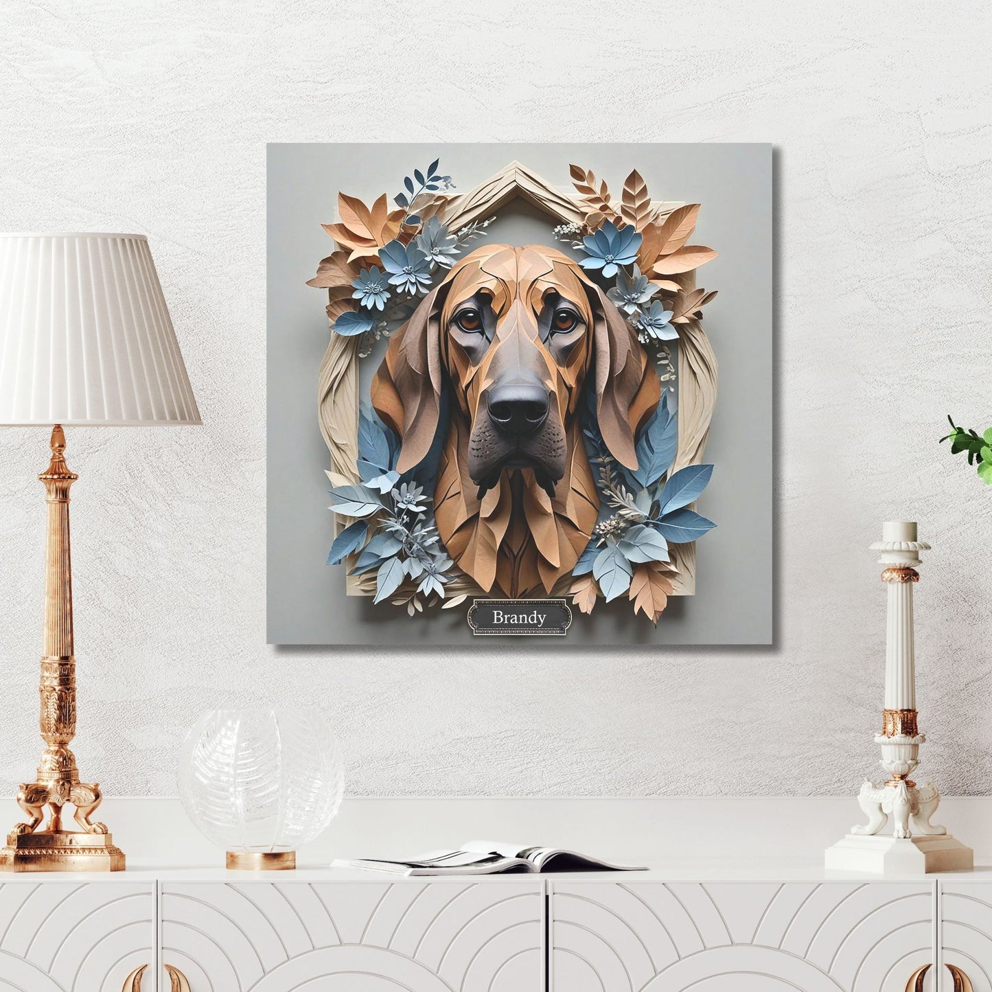 Bloodhound Floral Accent Portrait -  3D Illusion Dog Lover Gift