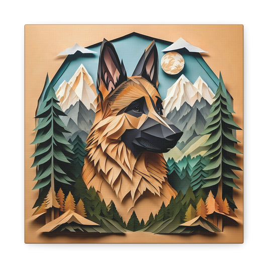 German Shepherd Mountain Portrait Print on Canvas - 3D Illusion Art with Name Personalization