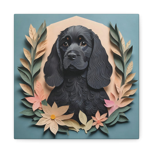 Black Cocker Spaniel Portrait on Canvas - Craft Imitation Dog Lover Wall Art