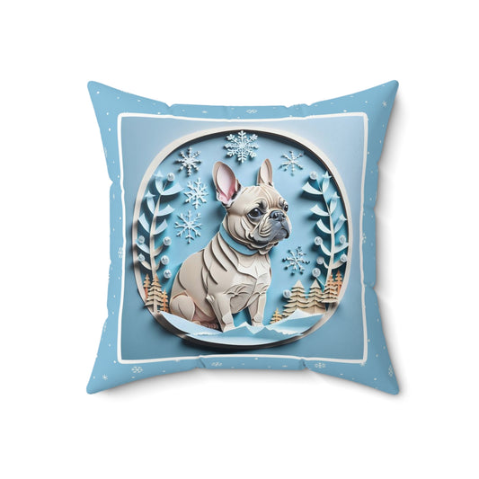 Winter French Bulldog Pillow -  Bulldog Lover Seasonal Comfort Gift